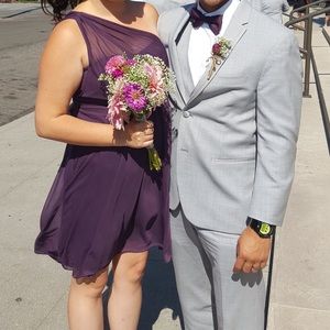 Plum David’s Bridal One shoulder bridesmaid dress